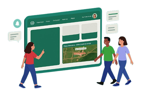 Ilustração de pessoas interagindo com a plataforma SIIF.